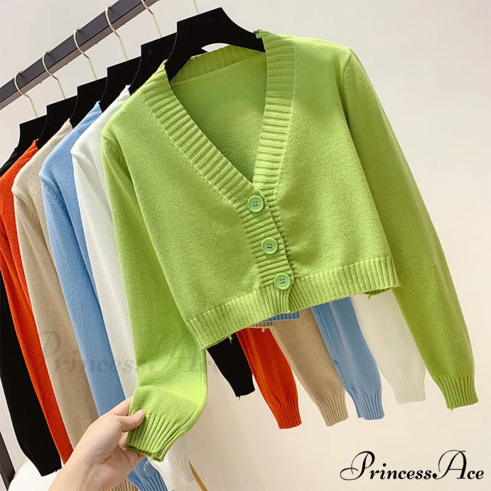 Wool Solid Girl Crop Top Cardigan - Image 3