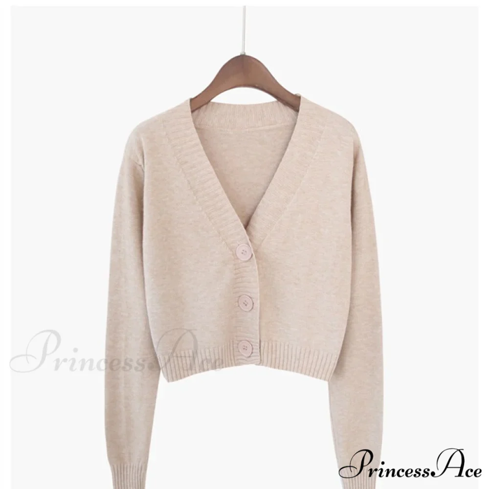 Wool Solid Girl Crop Top Cardigan - Image 5