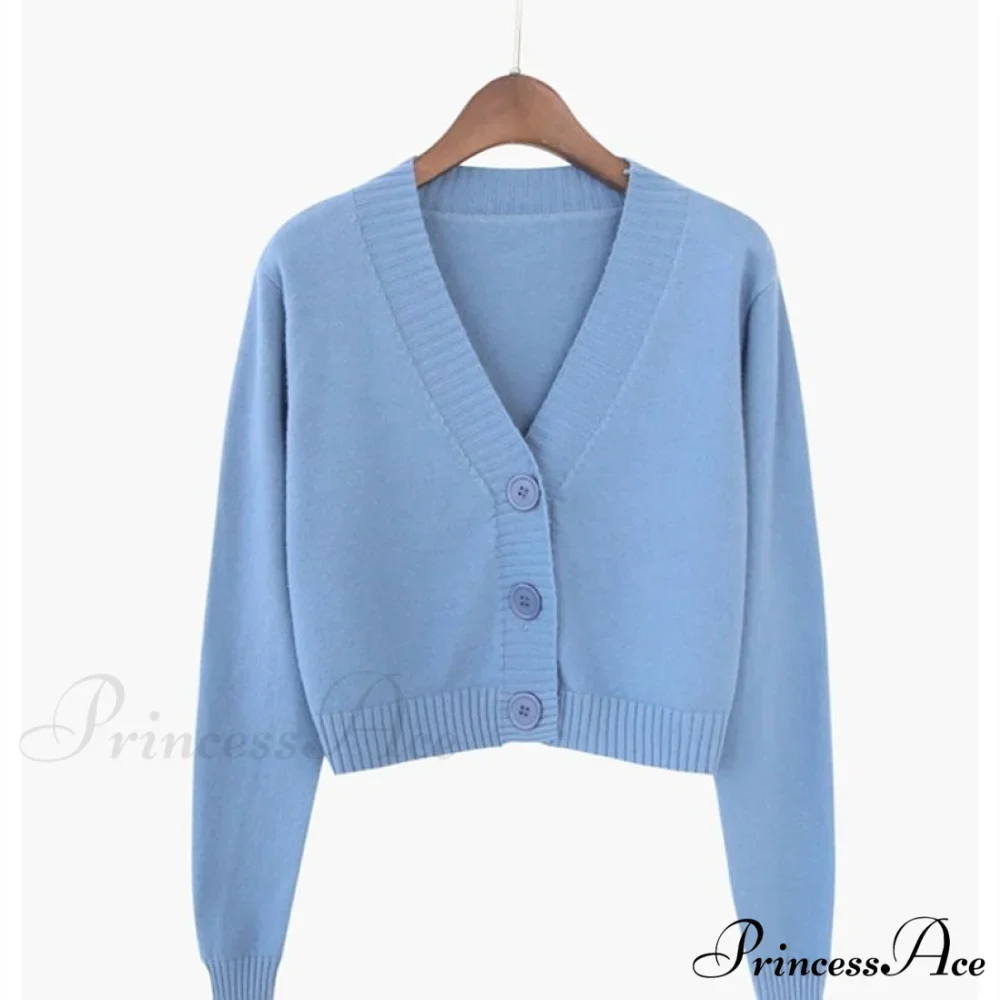 Wool Solid Girl Crop Top Cardigan - Image 6