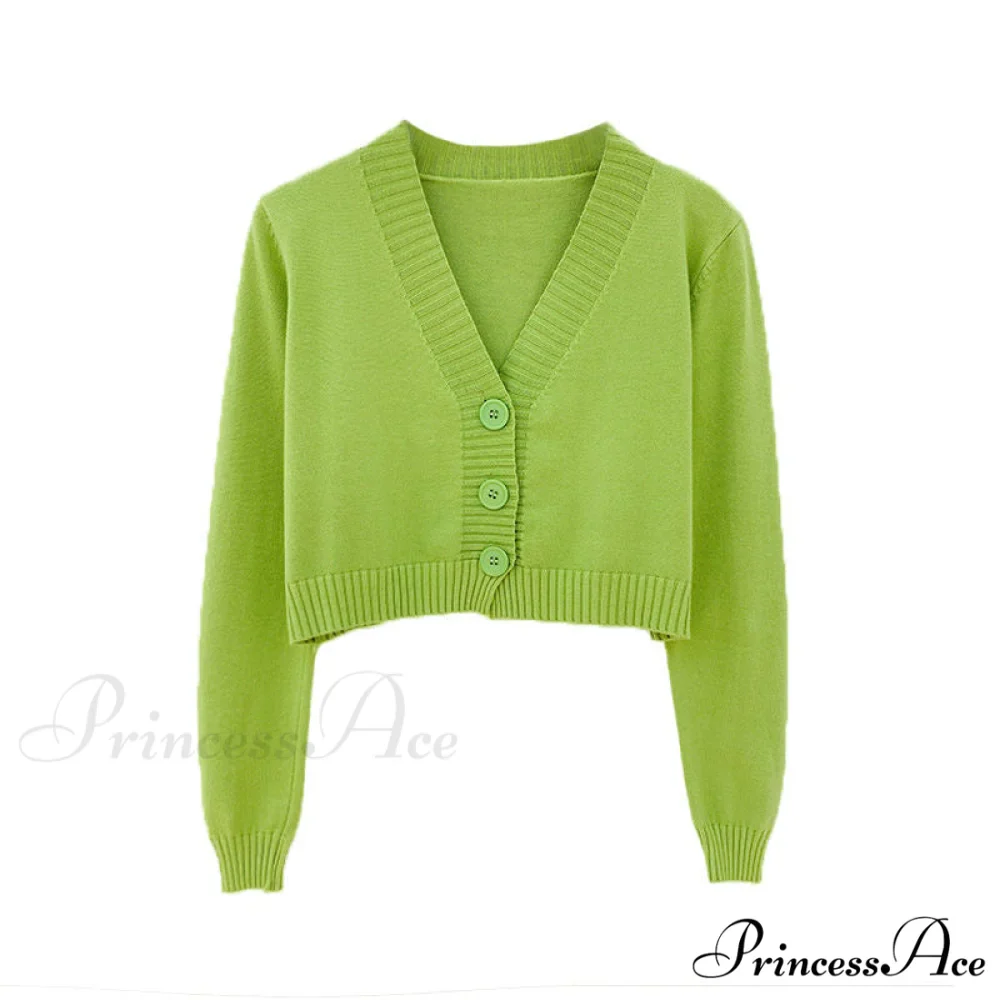 Wool Solid Girl Crop Top Cardigan - Image 7