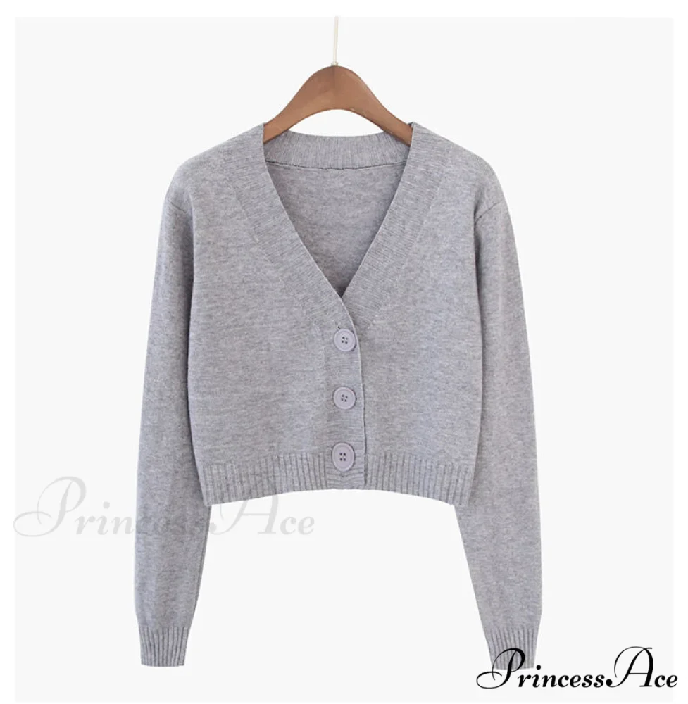 Wool Solid Girl Crop Top Cardigan - Image 8