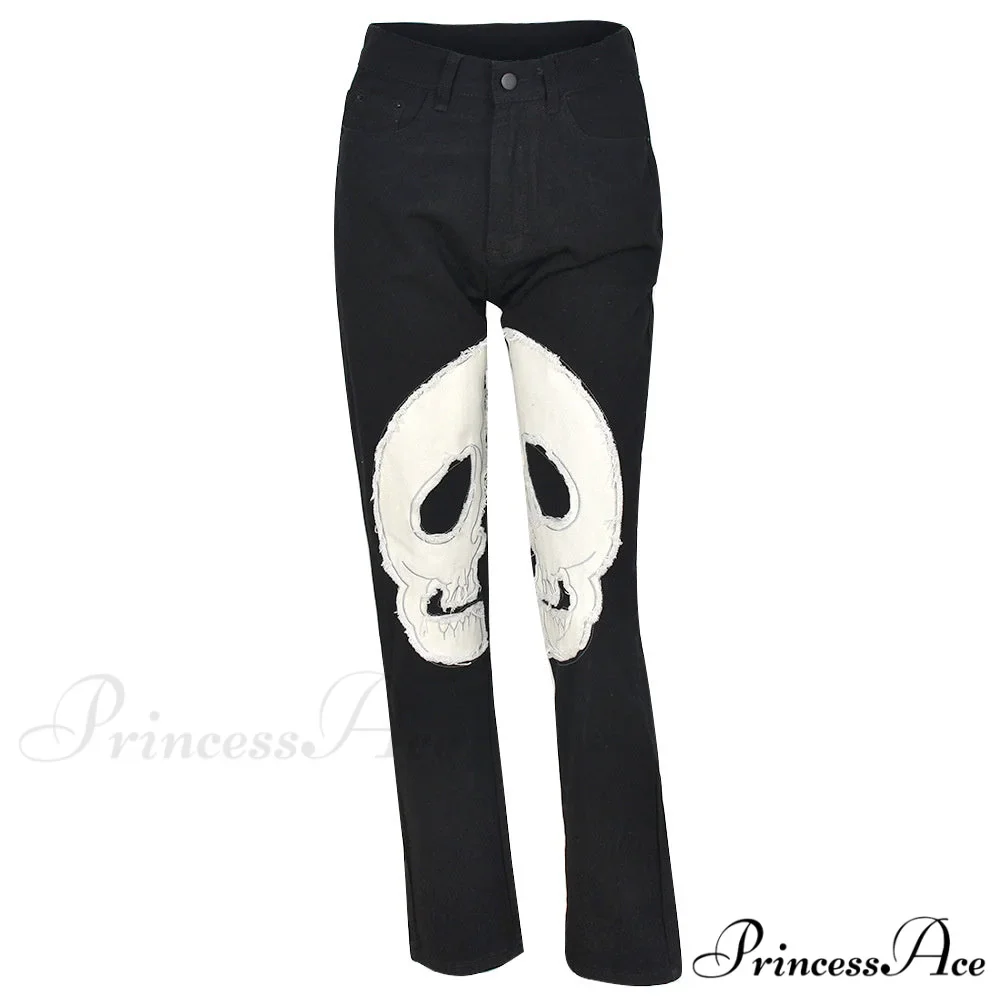 Gothic Skeleton Print Y2K Black Jeans - Image 7
