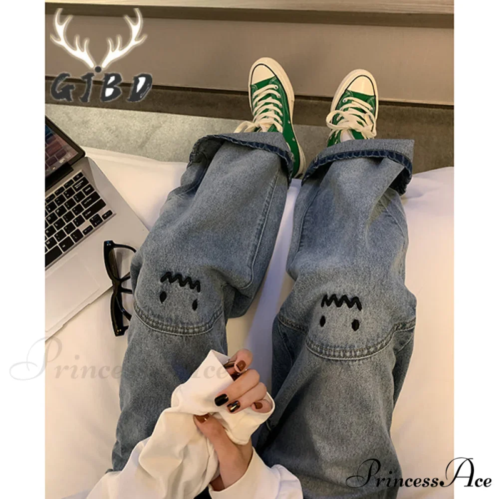 Cute Emoji Face Wide Leg Personalized Jeans - Image 2