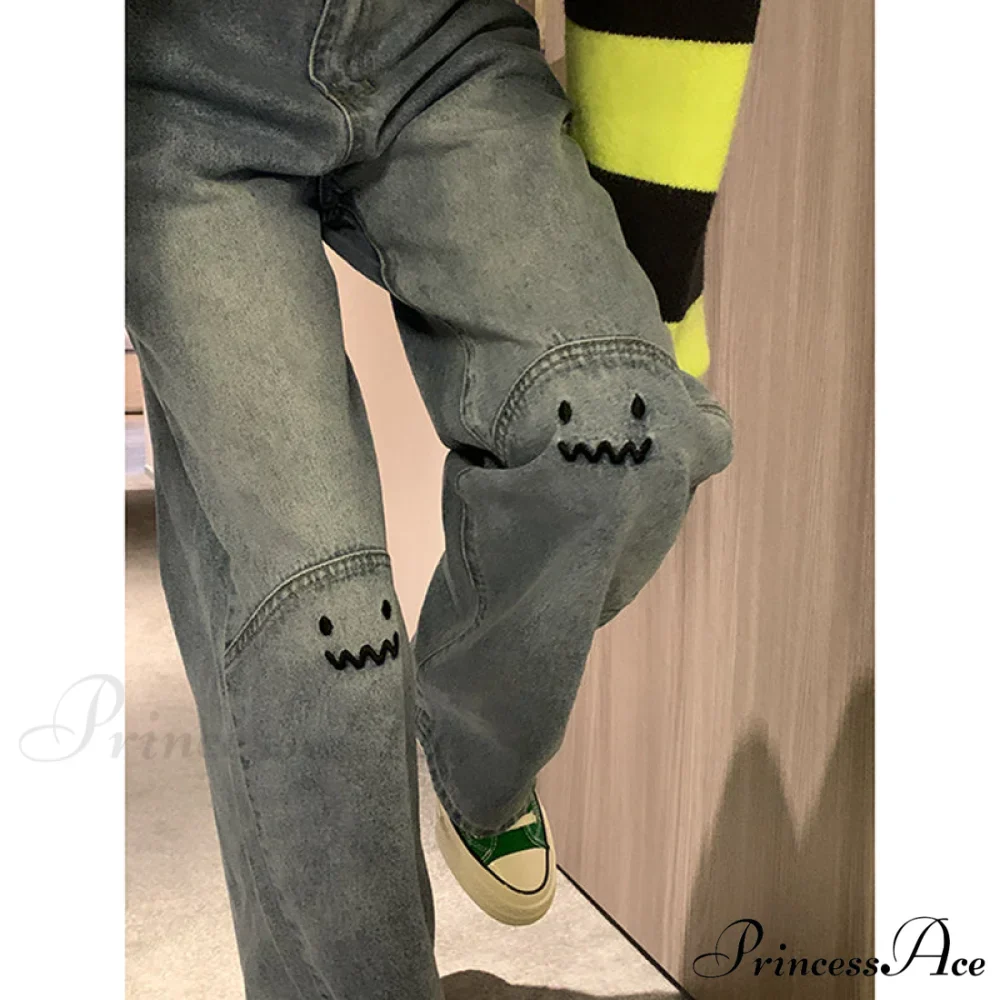 Cute Emoji Face Wide Leg Personalized Jeans - Image 3