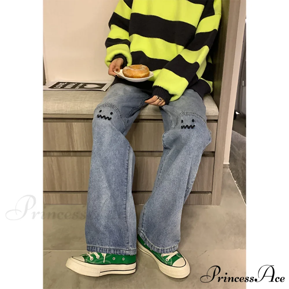 Cute Emoji Face Wide Leg Personalized Jeans - Image 4