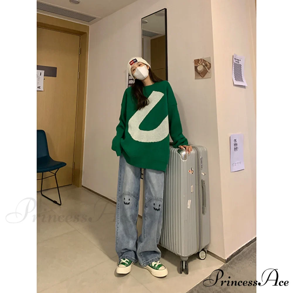 Cute Emoji Face Wide Leg Personalized Jeans - Image 6