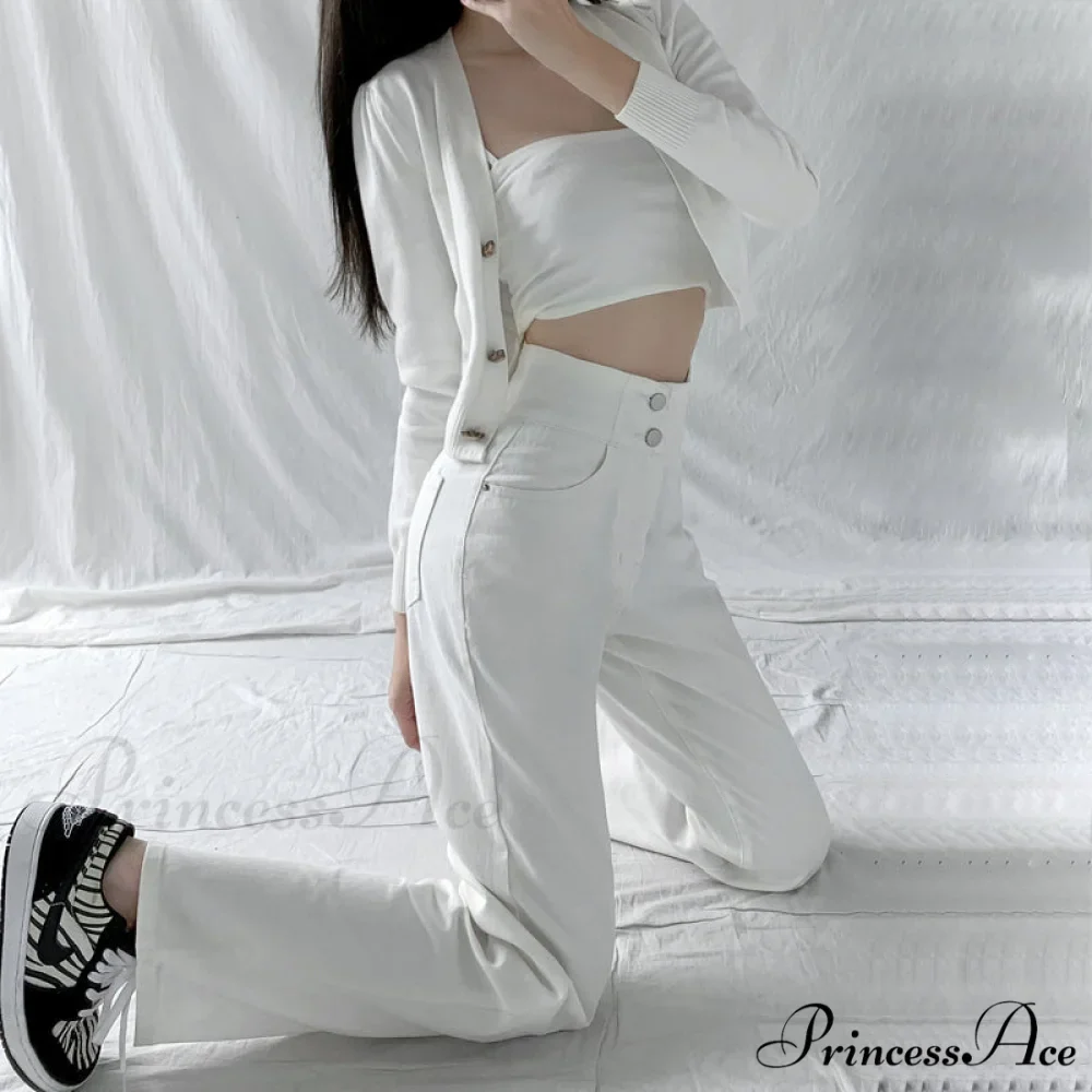 Hight Waist Blue White Wide Leg Comfy Jeans - Image 4