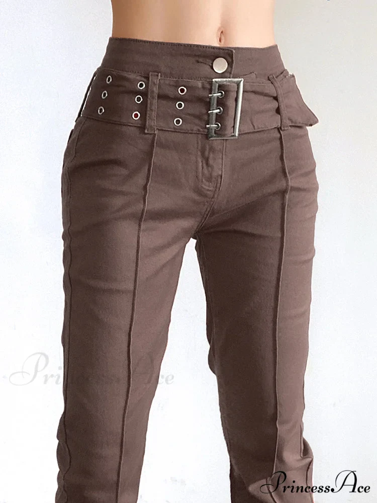 Brown Vintage Flared Hight Waist Jeans - Image 4