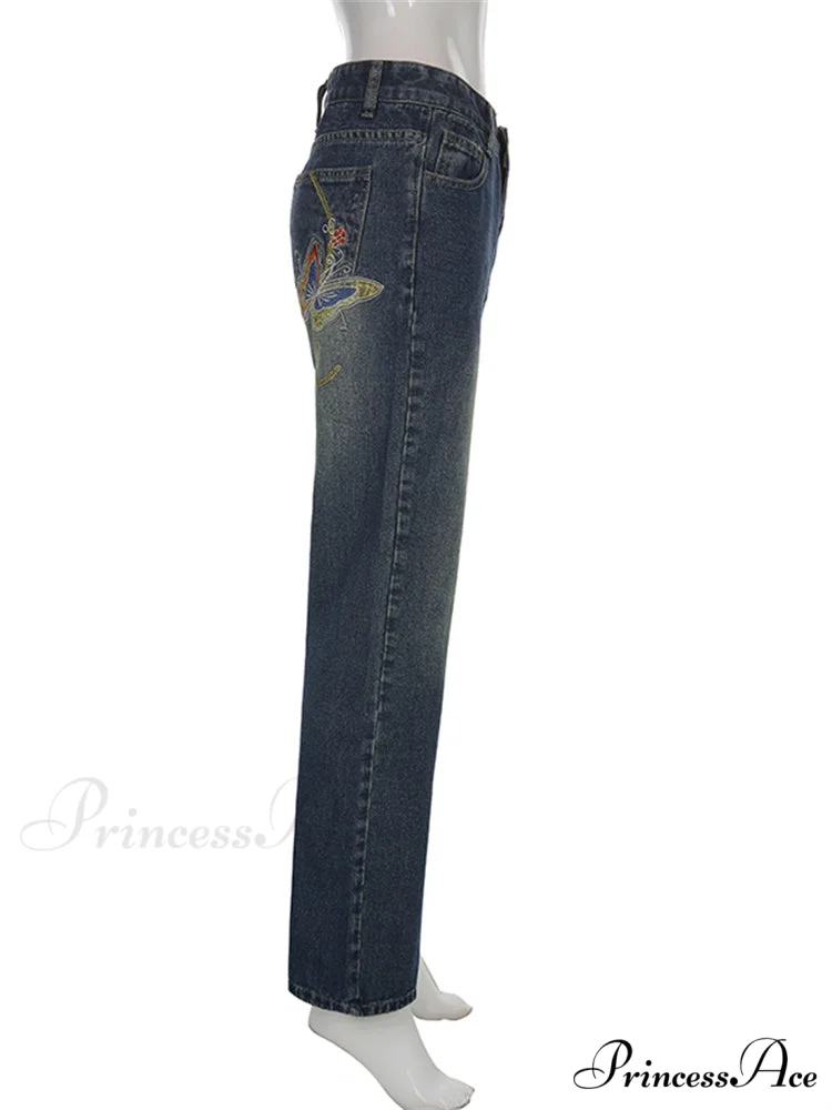 Butterfly Print Y2K Denim Jeans - Image 5