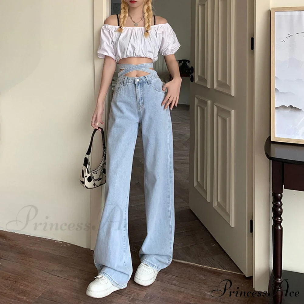 Fashion Cotton Cross Belt Jeans - Image 2