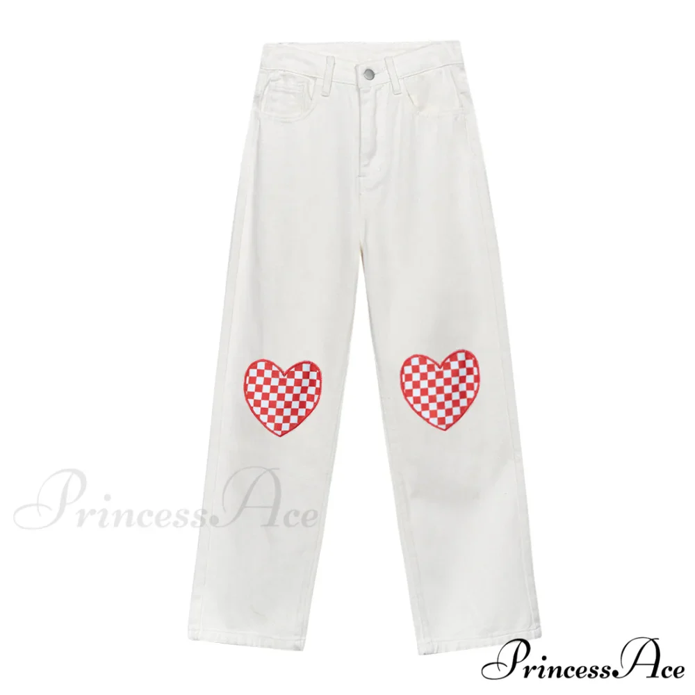 Cute Red Heart Print Pencil Jeans - Image 10