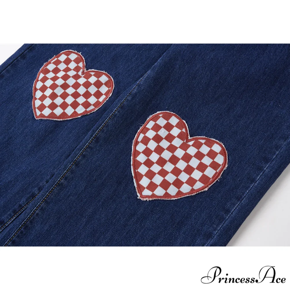 Cute Red Heart Print Pencil Jeans - Image 5