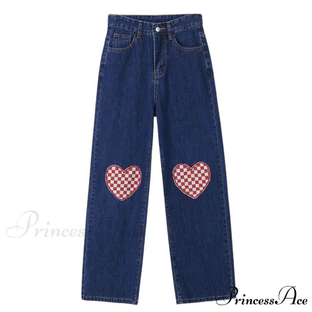 Cute Red Heart Print Pencil Jeans - Image 8