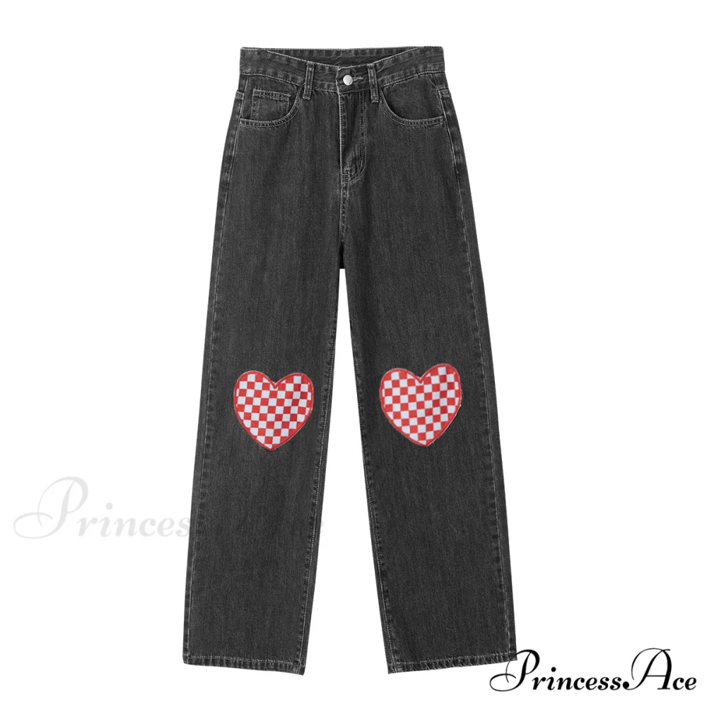 Cute Red Heart Print Pencil Jeans - Image 9
