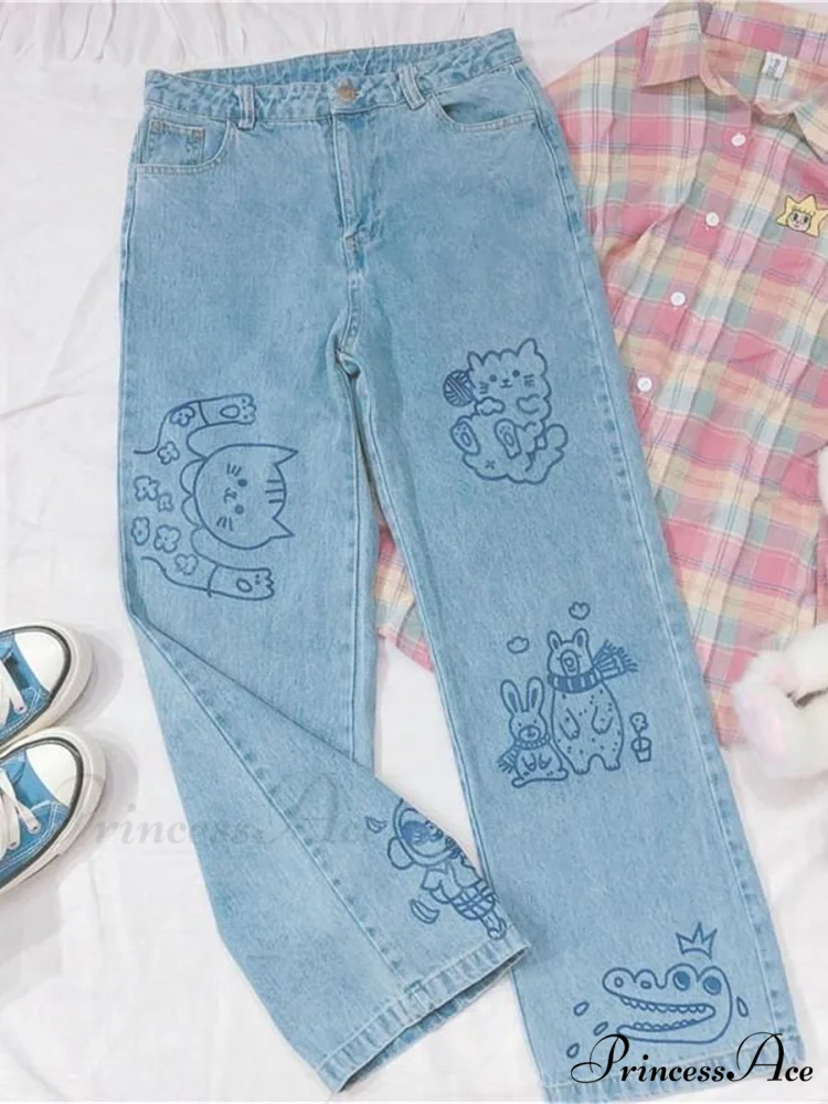 Kawaii Cute Cat Print Jeans - Image 2