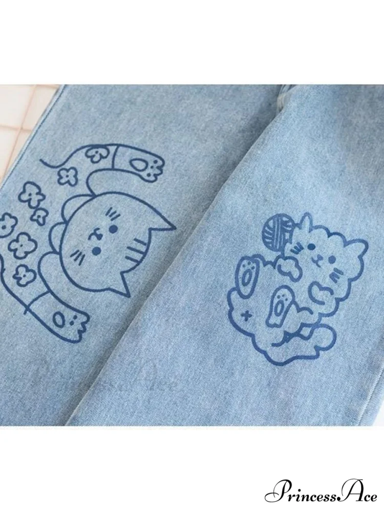 Kawaii Cute Cat Print Jeans - Image 3