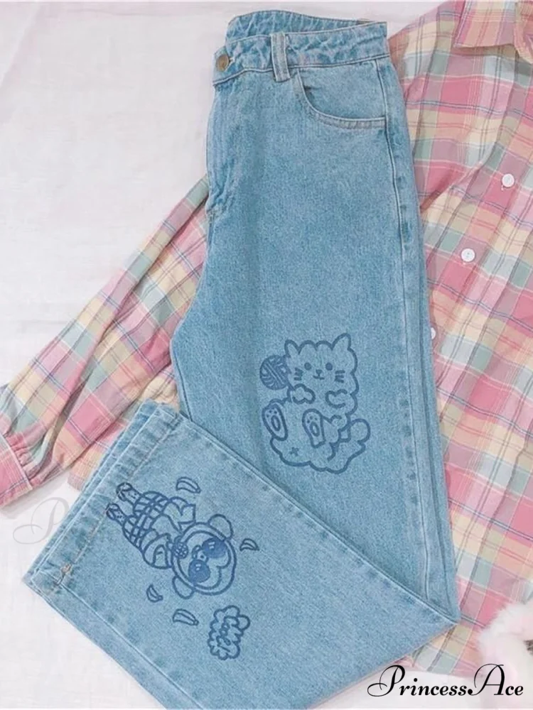 Kawaii Cute Cat Print Jeans - Image 4