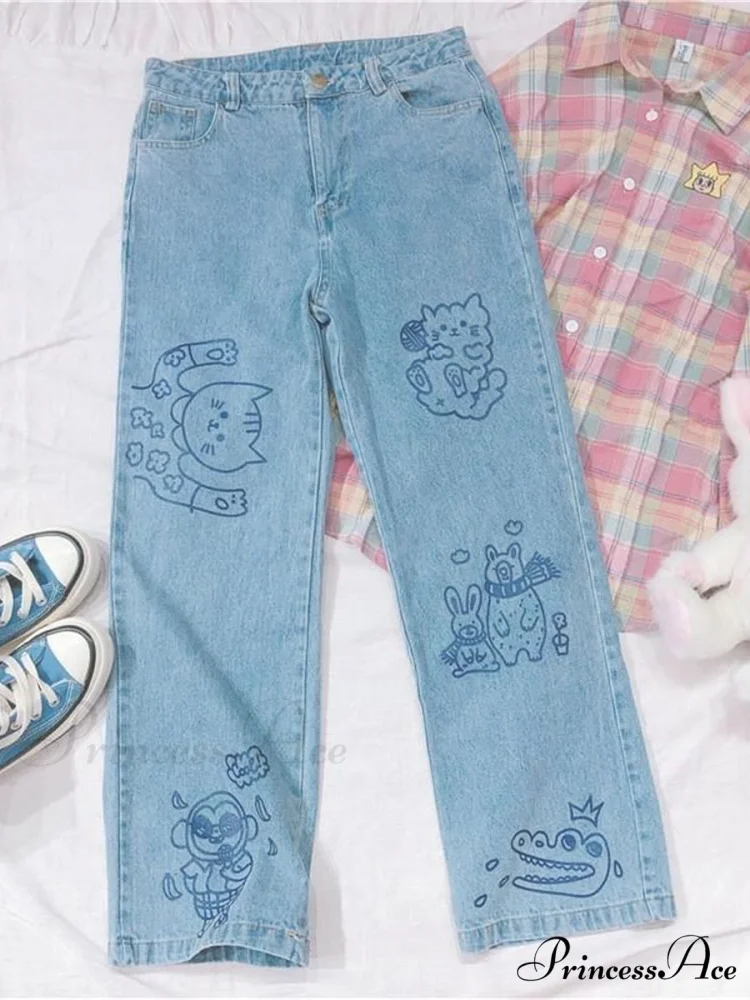 Kawaii Cute Cat Print Jeans - Image 6