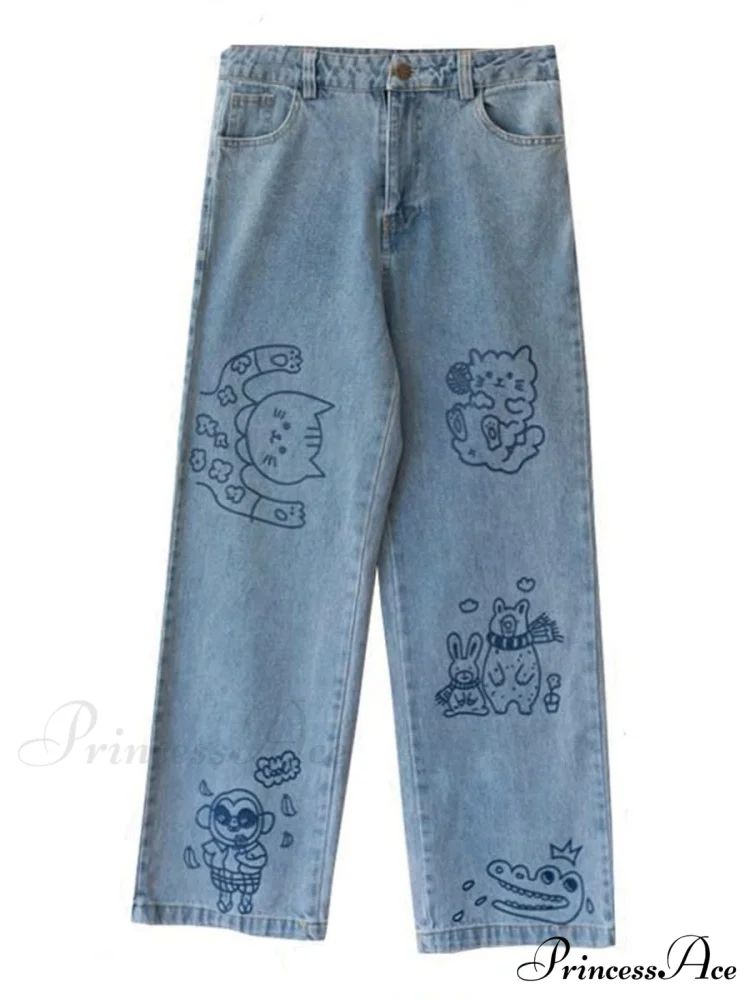 Kawaii Cute Cat Print Jeans - Image 7