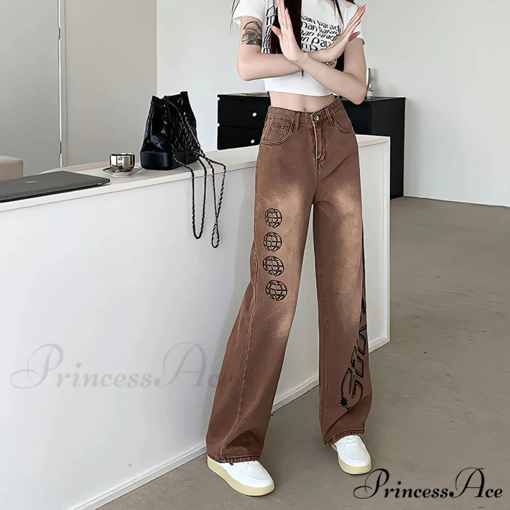 Letter Print Fashion Y2K Demin Jeans - Image 3