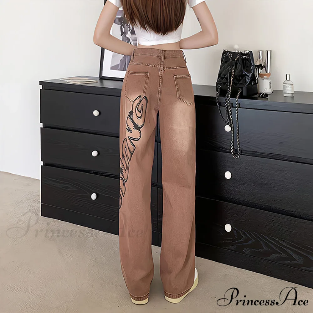 Letter Print Fashion Y2K Demin Jeans - Image 5