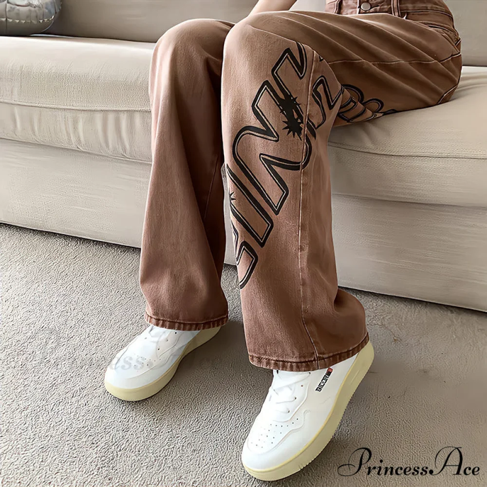 Letter Print Fashion Y2K Demin Jeans - Image 6