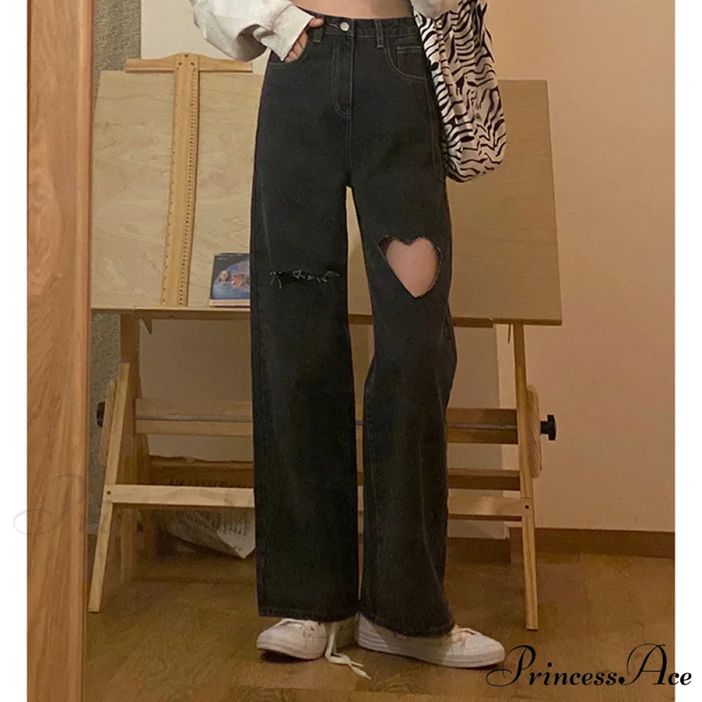 Y2k Heart Hole Flared Jeans - Image 2