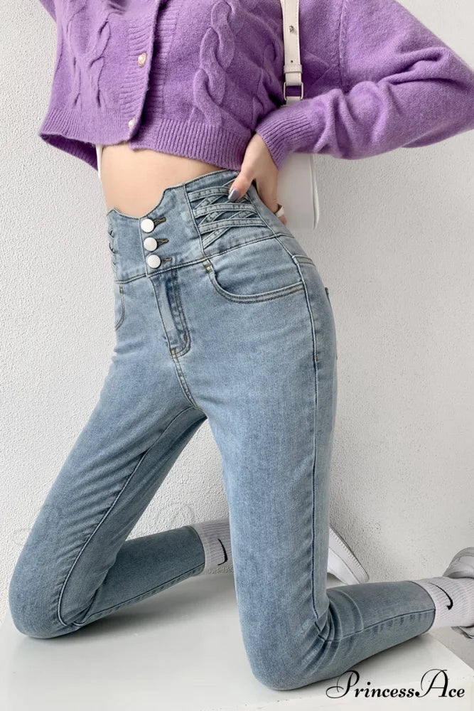 High Waist Straight Elastic Femme Jeans - Image 6