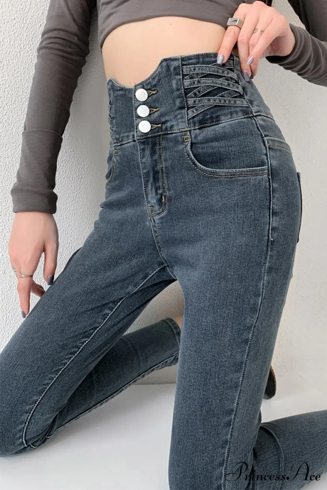 High Waist Straight Elastic Femme Jeans - Image 7