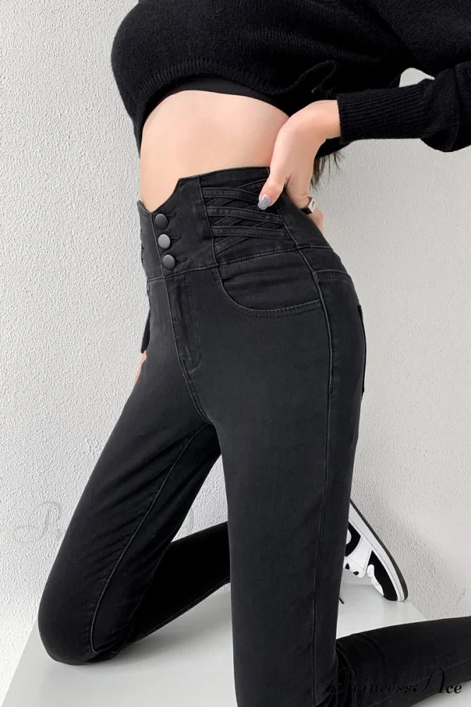 High Waist Straight Elastic Femme Jeans - Image 9