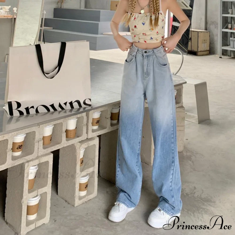 High Waisted Casual Streetwear Gradient Jeans - Image 2