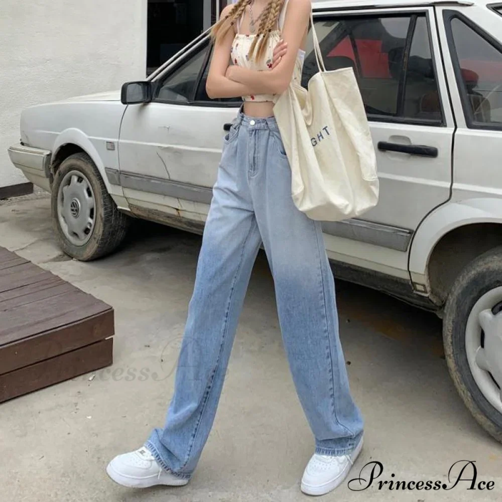 High Waisted Casual Streetwear Gradient Jeans - Image 4
