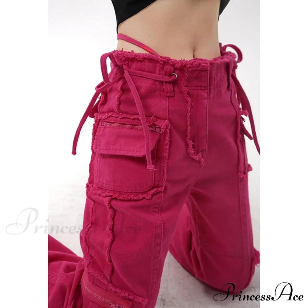 Hip Hop Red Vintage Cargo Jeans - Image 2