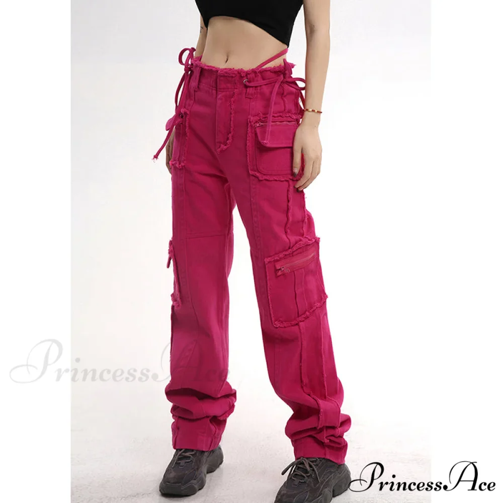 Hip Hop Red Vintage Cargo Jeans - Image 4
