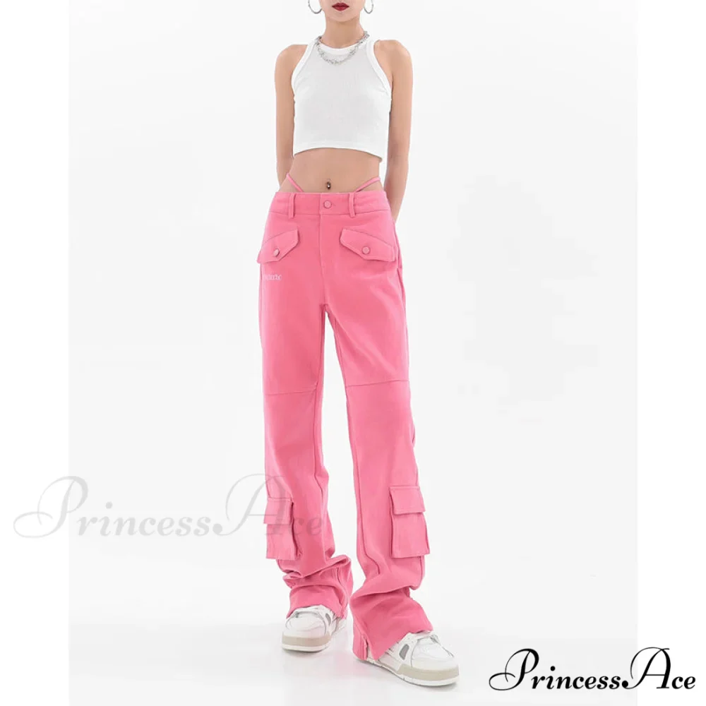 Pocket Straight Vintage Pink Cargo Jeans - Image 3