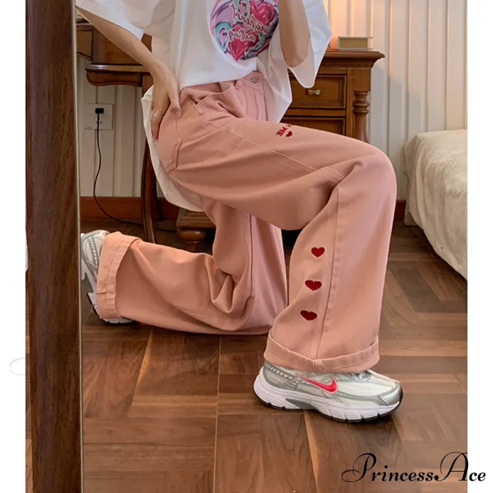 High Waist Wide Leg Pink Baggy Denim Jeans - Image 2