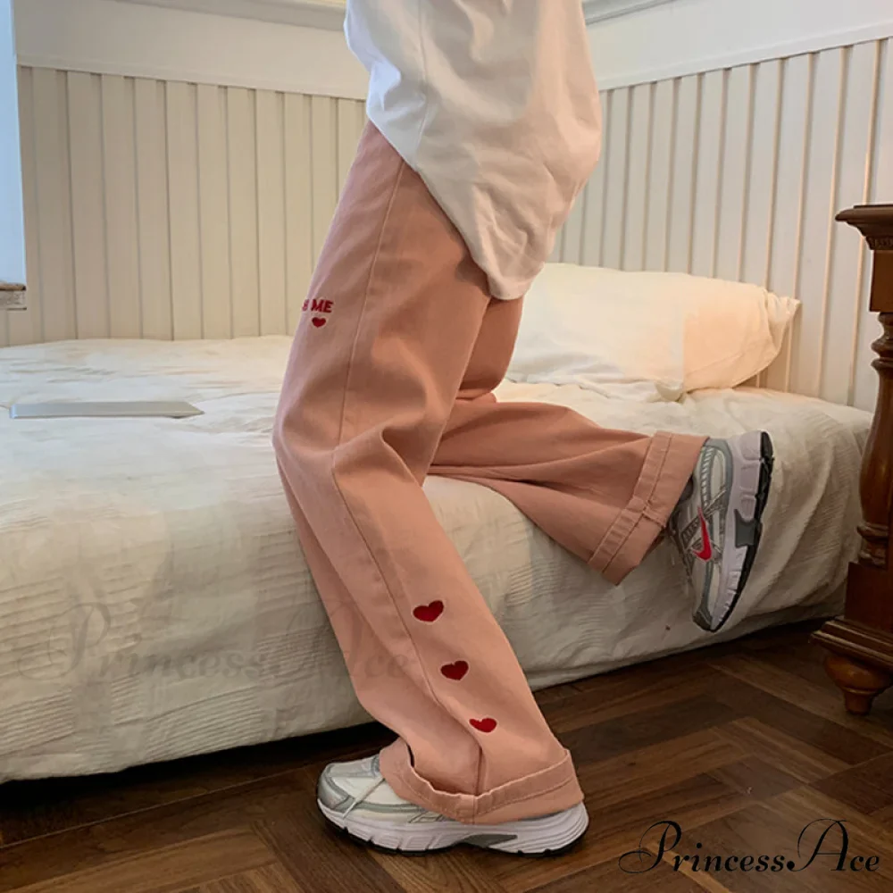 High Waist Wide Leg Pink Baggy Denim Jeans - Image 4