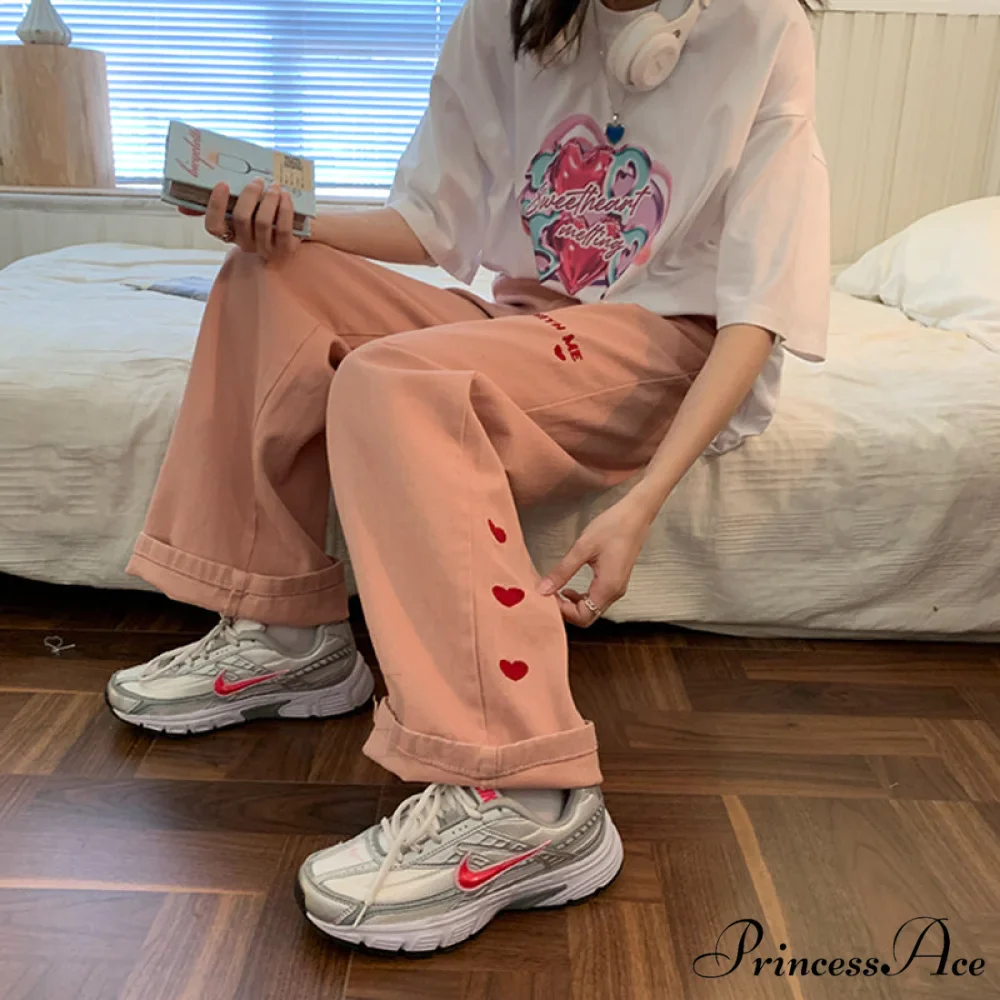 High Waist Wide Leg Pink Baggy Denim Jeans - Image 5