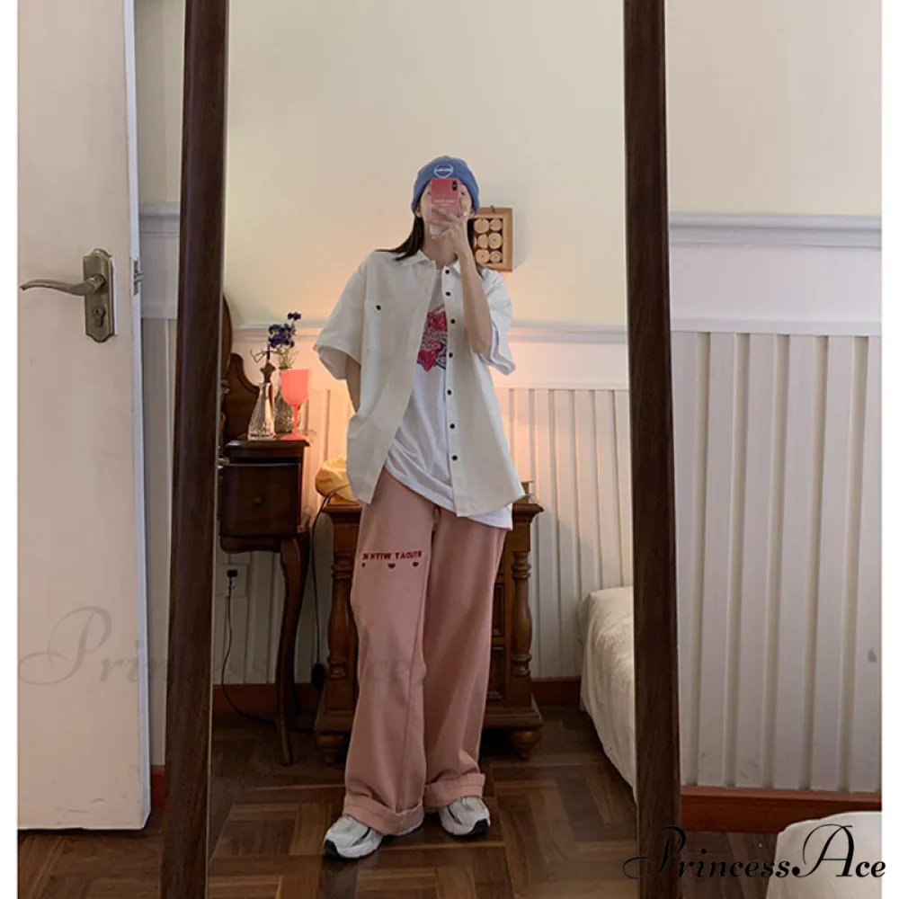 High Waist Wide Leg Pink Baggy Denim Jeans - Image 6
