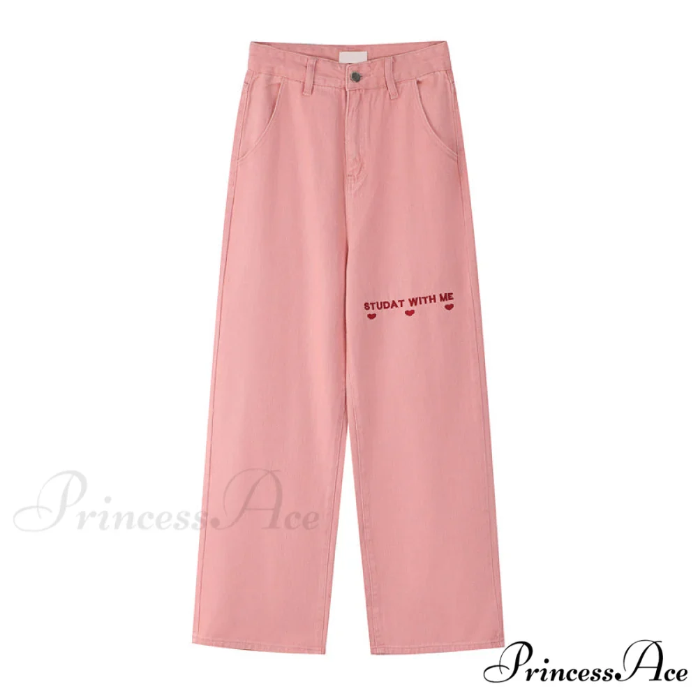 High Waist Wide Leg Pink Baggy Denim Jeans - Image 7