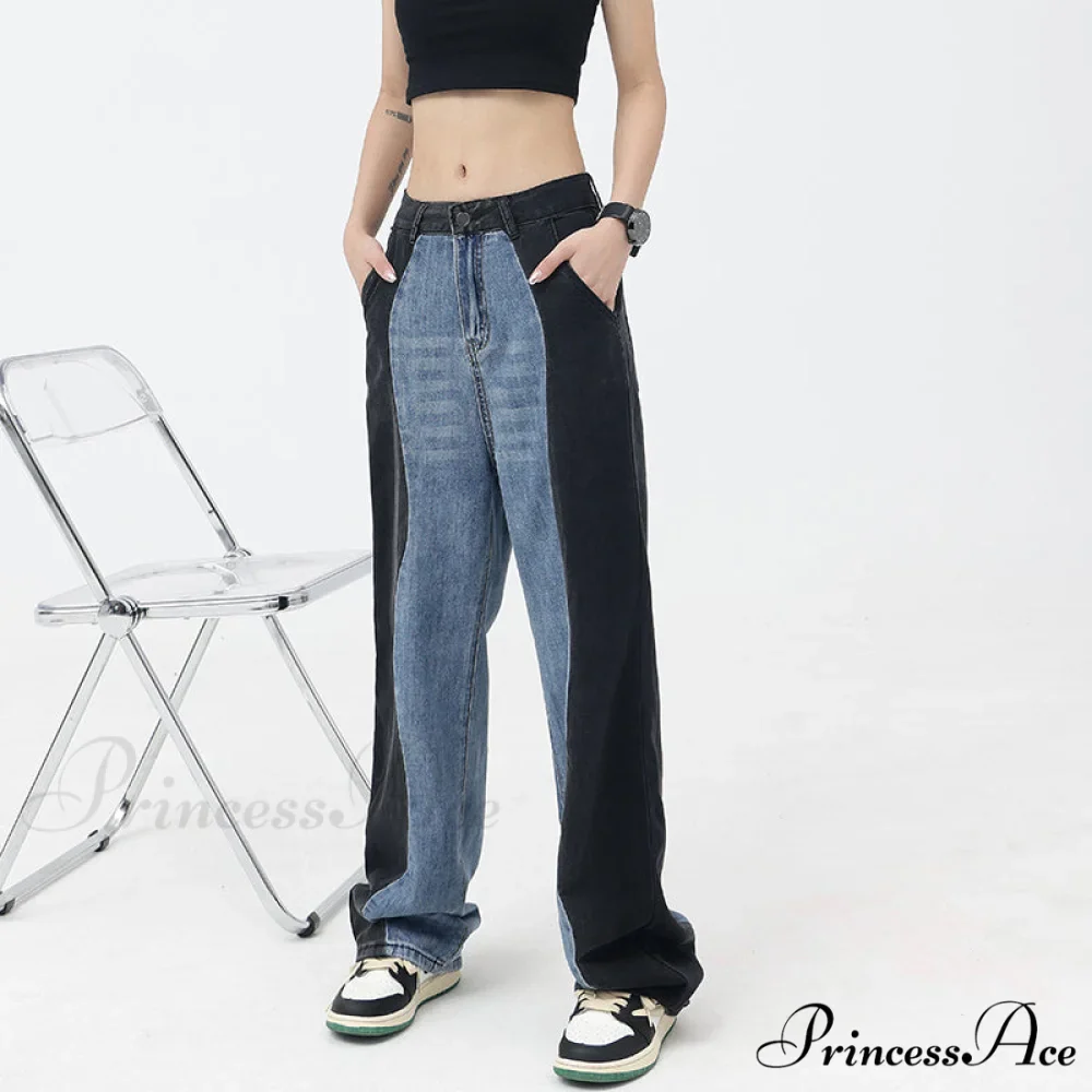 Vintage Patchwork Straight Wide Leg Jeans - Image 3