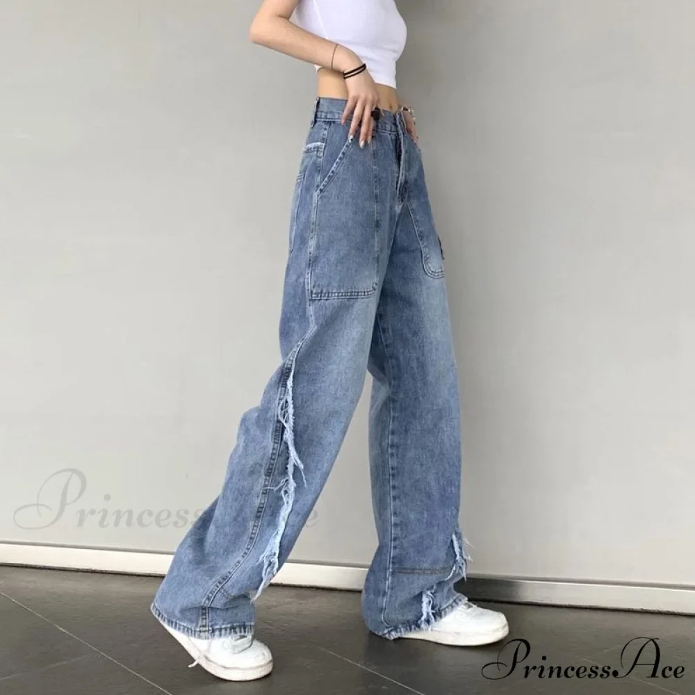 Y2k Raw Edge Baggy Jeans - Image 2