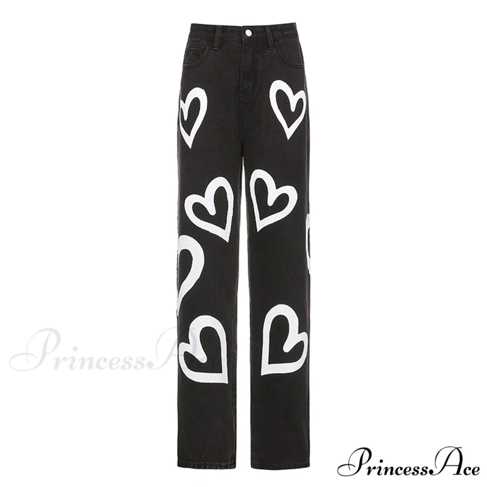 Vintage Blue Heart Printed Baggy Jeans - Image 6