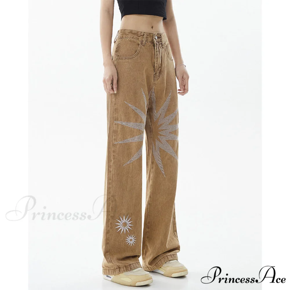 Graphic Pattern Vintage Khaki Jeans - Image 2