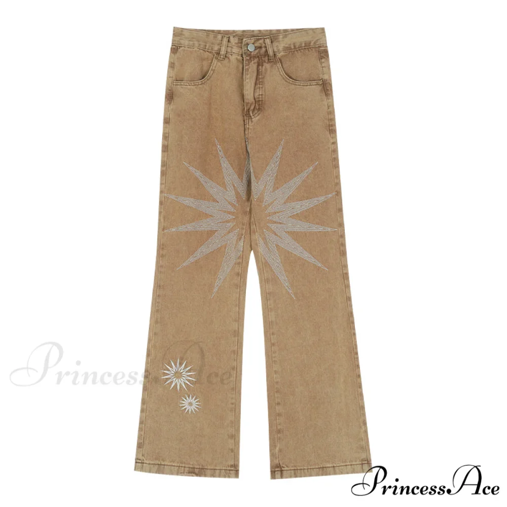 Graphic Pattern Vintage Khaki Jeans - Image 6