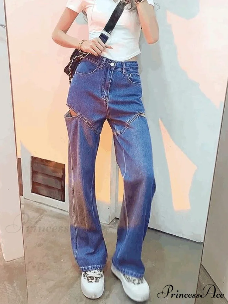 Retro Loose High Waist Blue Jeans - Image 2