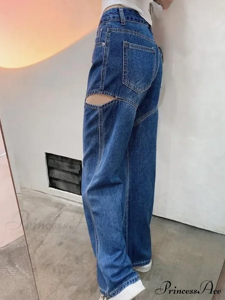 Retro Loose High Waist Blue Jeans - Image 3