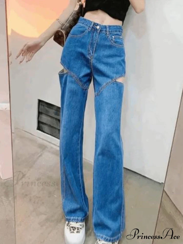 Retro Loose High Waist Blue Jeans - Image 4