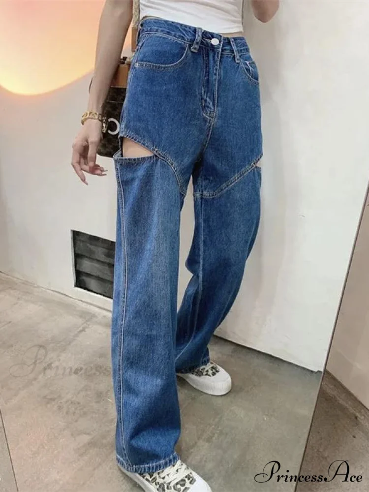 Retro Loose High Waist Blue Jeans - Image 5