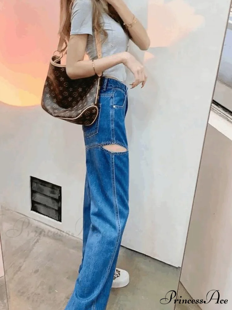 Retro Loose High Waist Blue Jeans - Image 6